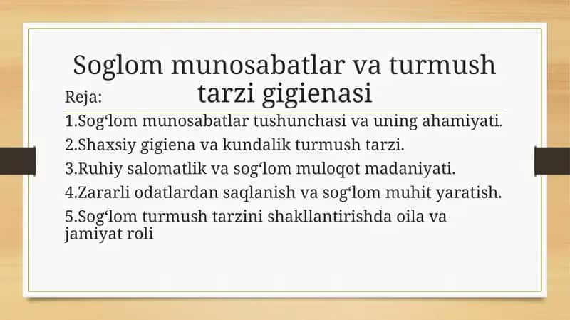 Soglommunosabatlar va turmush tarzigigienasi