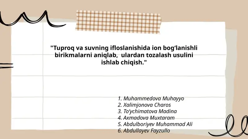 Tuproq va suvning ifloslanishida ion bog‘lanishli birikmalarni aniqlash