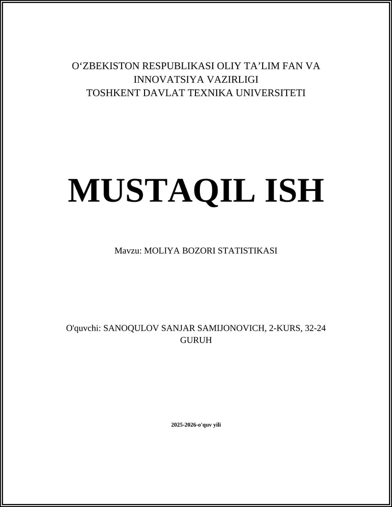 Moliya Bozori Statistikasi