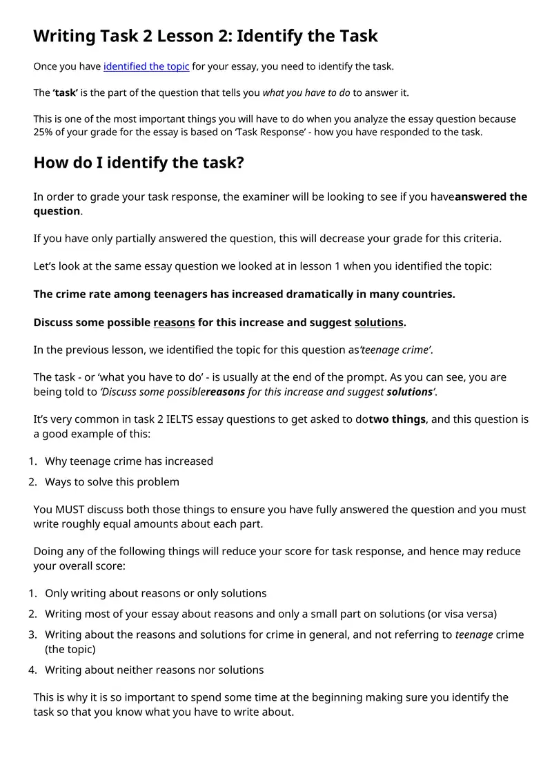 Writing Task 2 Lesson 2: Identify the Task