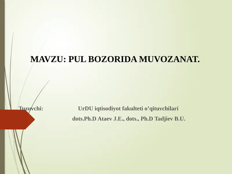 PUL BOZORIDA MUVOZANAT