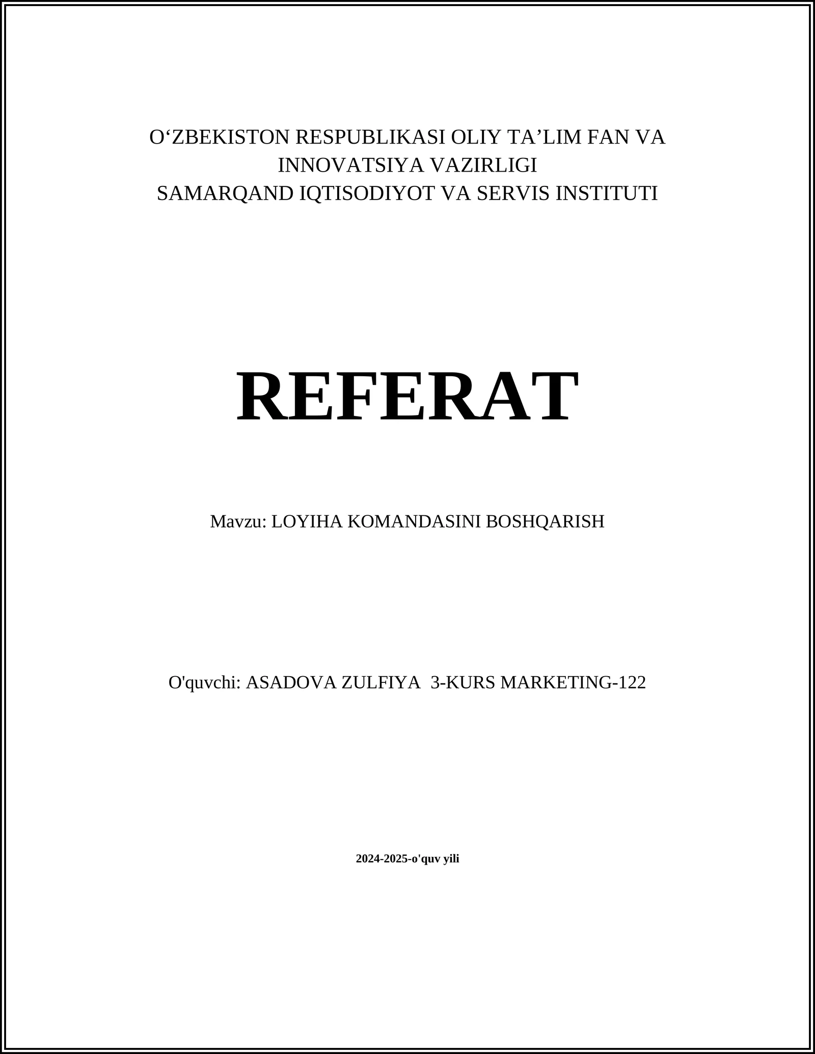 LOYIHA KOMANDASINI BOSHQARISH