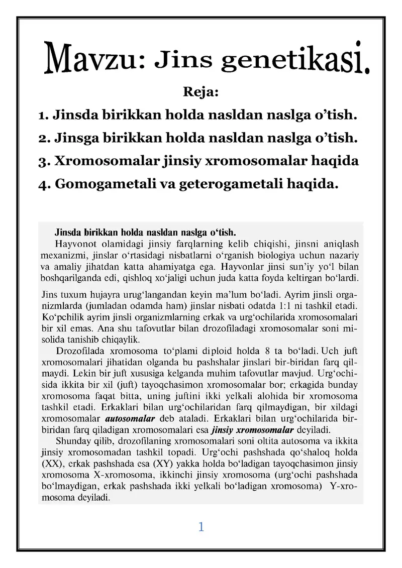 Jinsiy xromosomalar va gomogametali