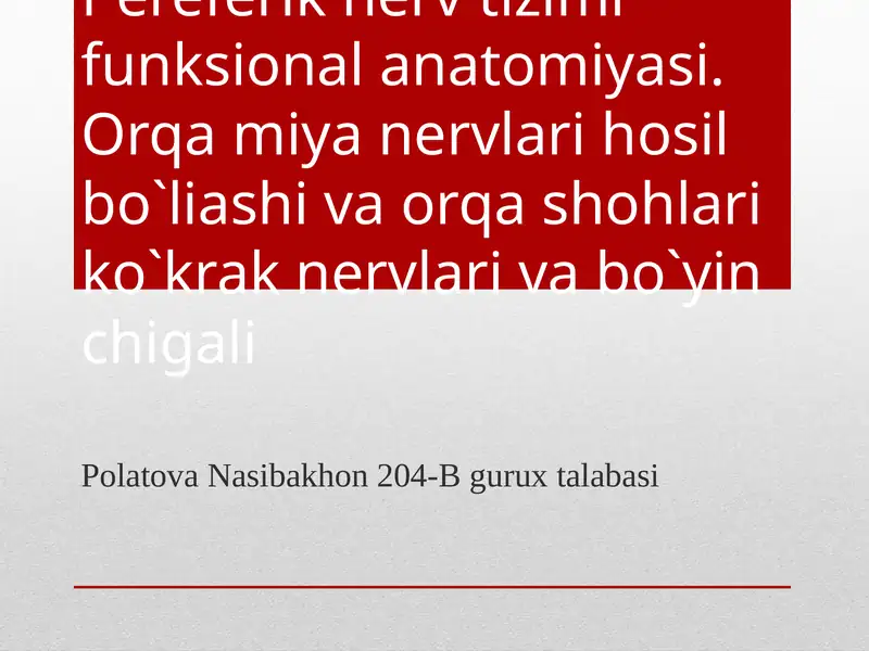 Periferik nerv tizimi funksional anatomiyasi