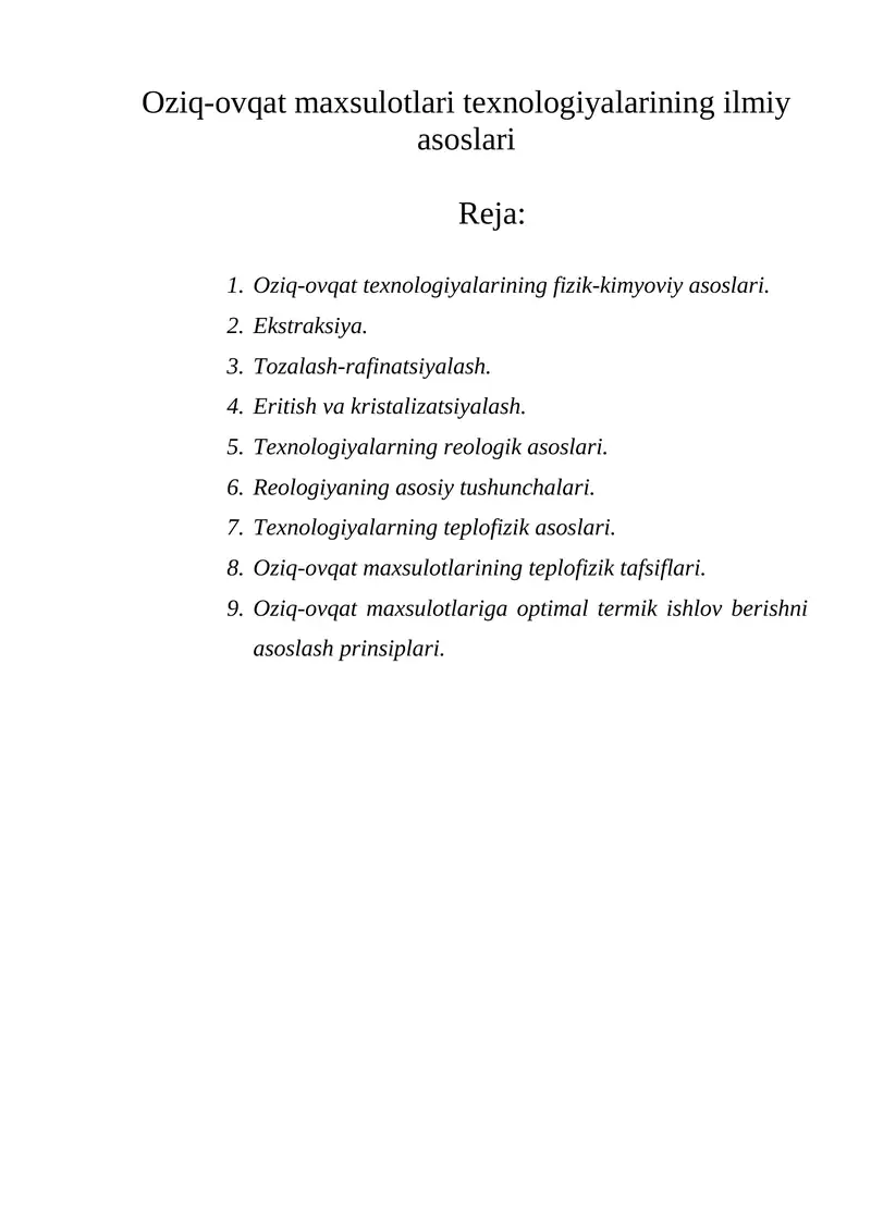 Oziq-ovqat texnologiyalarining fizik-kimyoviy asoslari