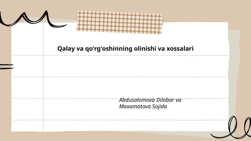 Qalay va qo‘rg‘oshinning kimyoviy xossalari