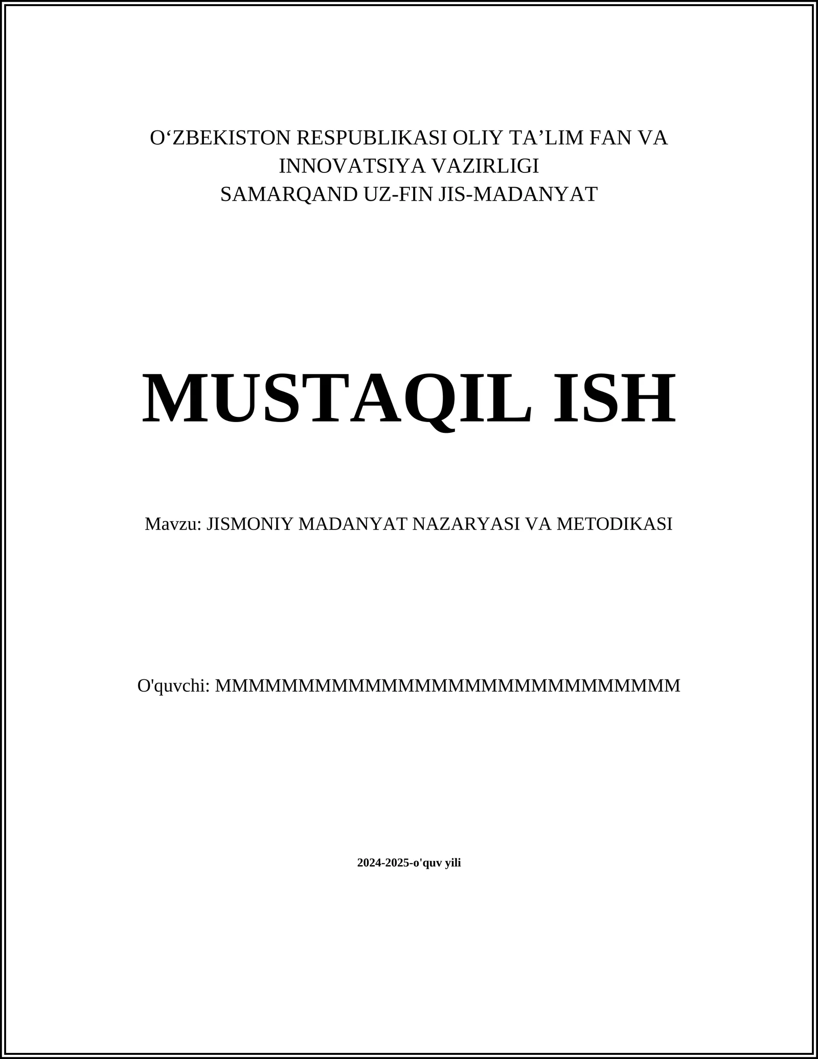 Jismoniy Madaniyat Nazaryasi va Metodikasi