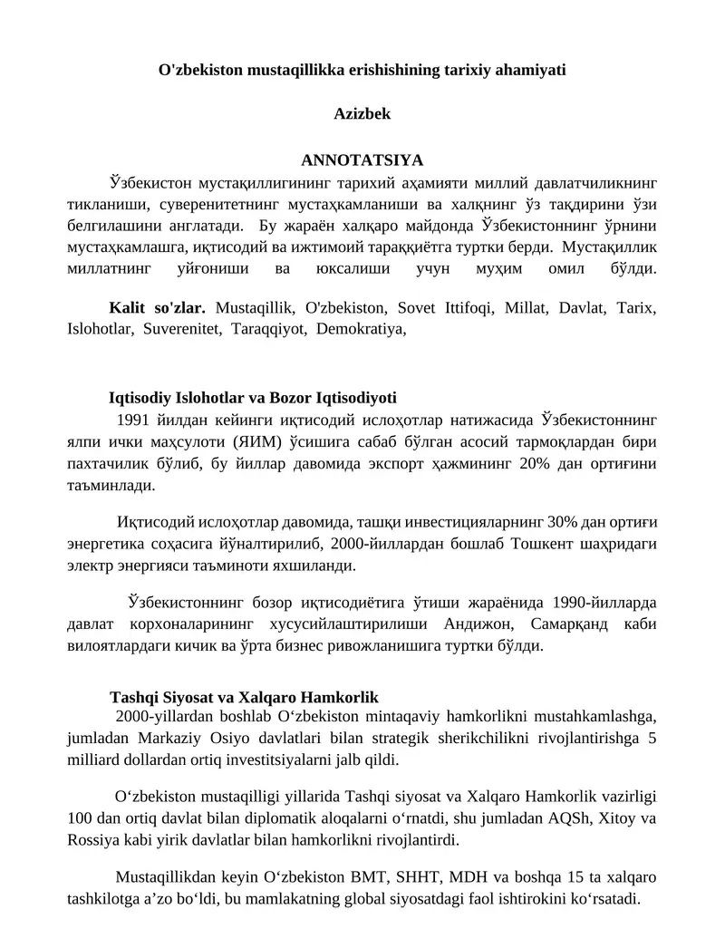 Iqtisodiy Islohotlar