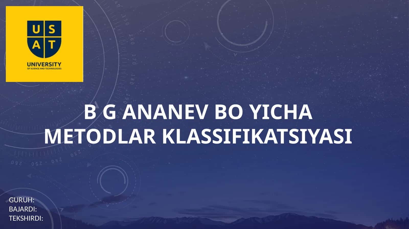 B.G.Ananyev bo’yicha metodlar klassifikatsiyasi