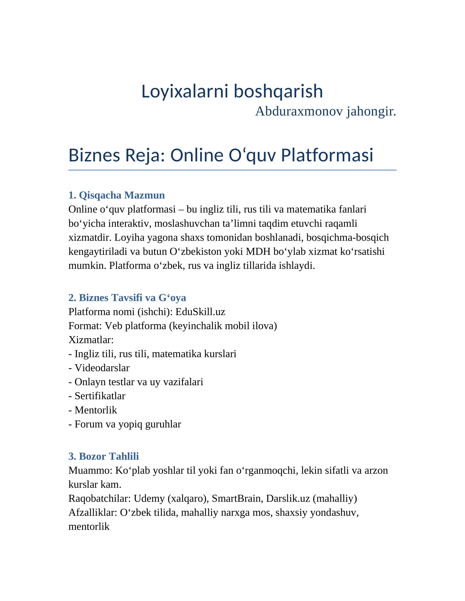 Online o‘quv platformasi – bu ingliz tili, rus tili va matematika fanlari bo‘yicha interaktiv, moslashuvchan ta’limni taqdim etuvchi raqamli xizmat