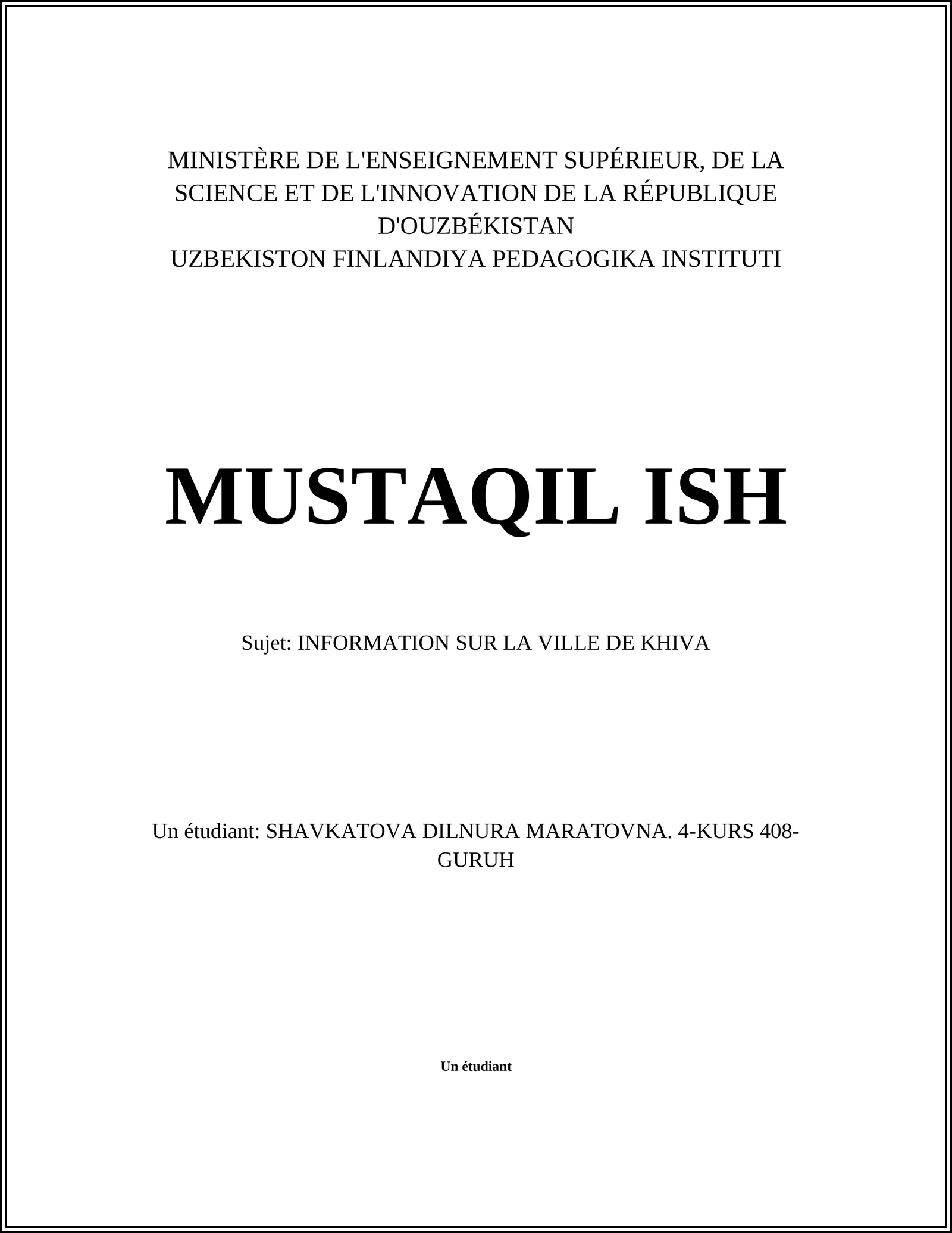 INFORMATION SUR LA VILLE DE KHIVA