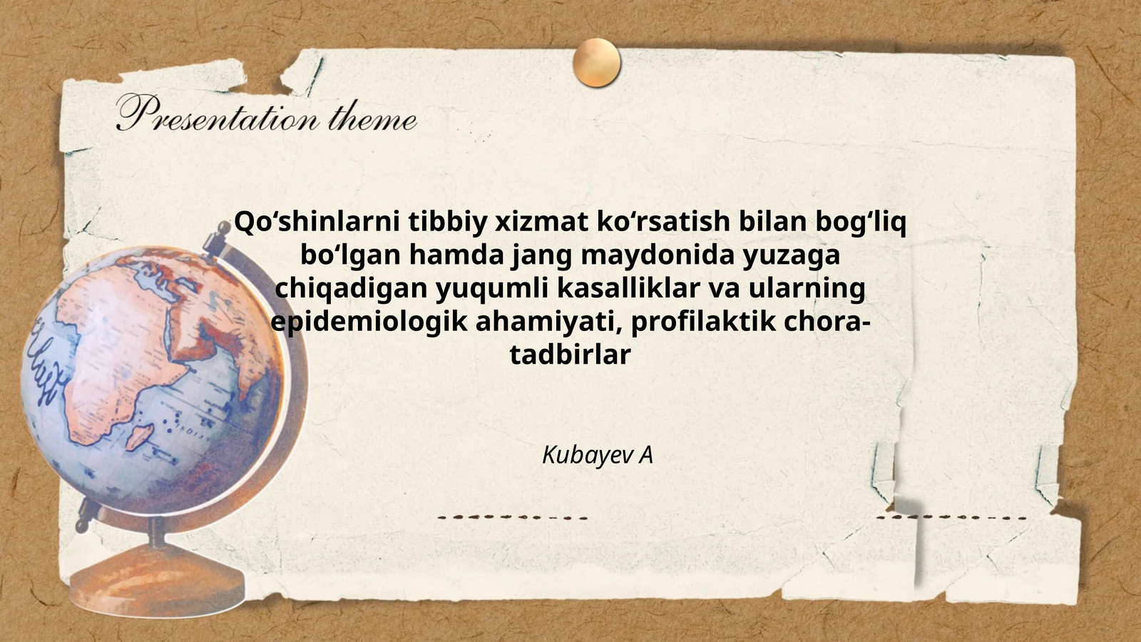 Qo‘shinlarni tibbiy xizmat ko‘rsatish bilan bog‘liq bo‘lgan hamda jang maydonida yuzaga chiqadigan yuqumli kasalliklar va ularning epidemiologik ahamiyati, profilaktik chora-tadbirlar