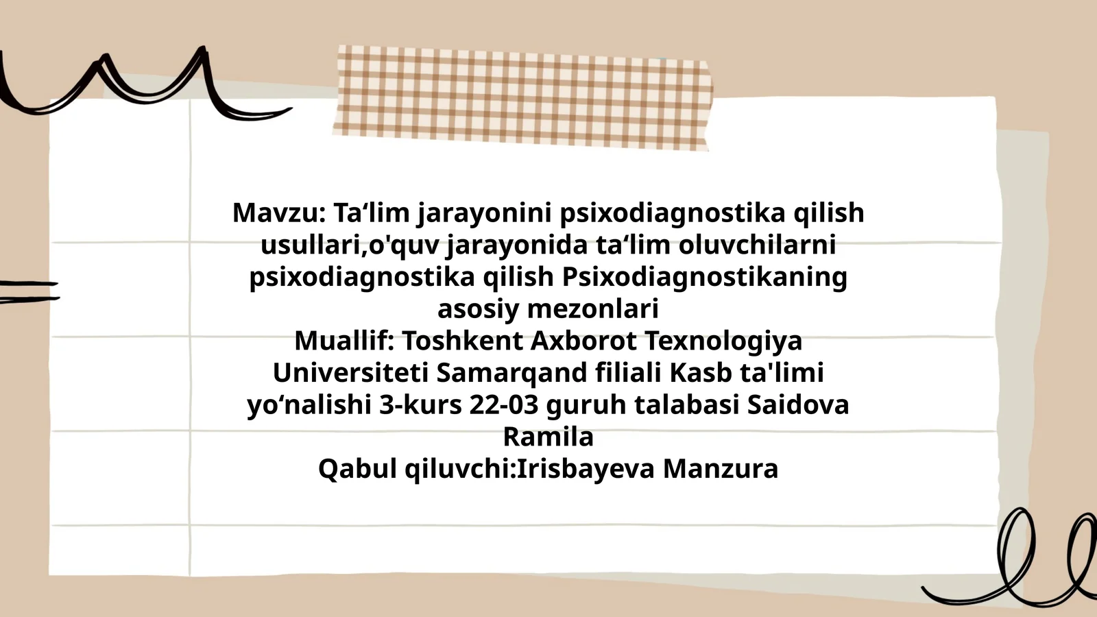 Ta‘lim jarayonini psixodiagnostika qilish usullari