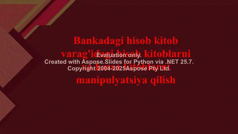 Bankadagi hisob kitob varag'idagi hisob kitoblarni va kassa kitoblarni manipulyatsiya qilish