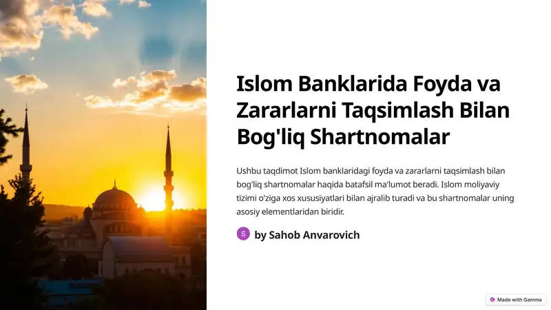 Islom Banklarida Foyda va Zararlarni Taqsimlash Bilan Bog'liq Shartnomalar