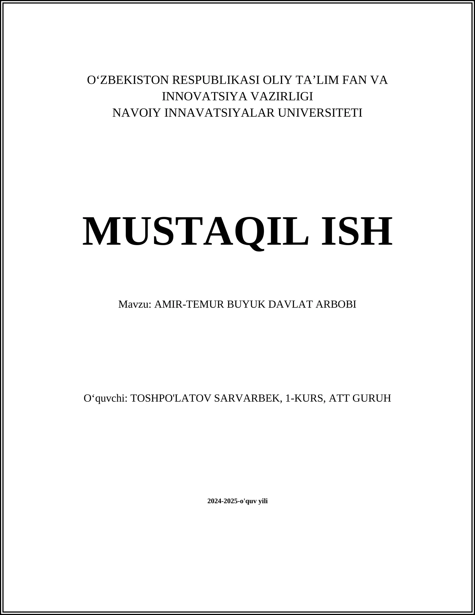 AMIR-TEMUR BUYUK DAVLAT ARBOBI