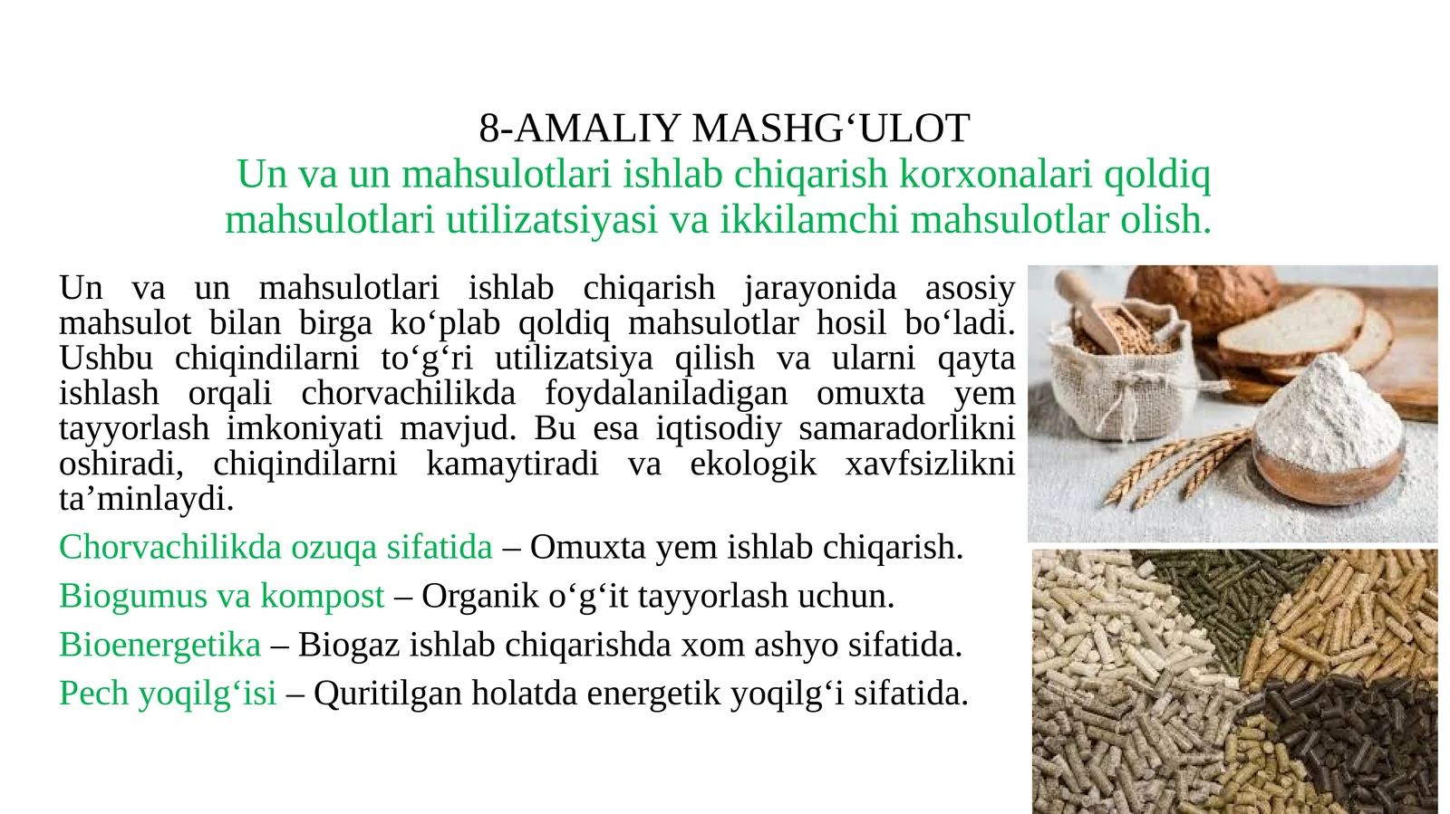 Un va un mahsulotlari ishlab chiqarish korxonalari qoldiq mahsulotlari utilizatsiyasi va ikkilamchi mahsulotlar olish