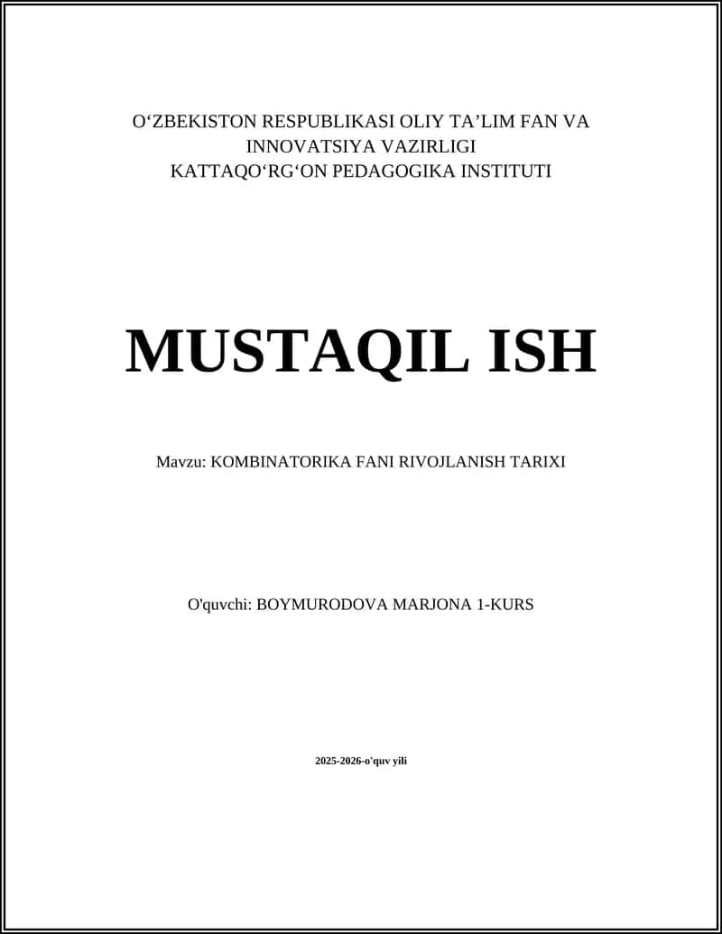 KOMBINATORIKA FANI RIVOJLANISH TARIXI