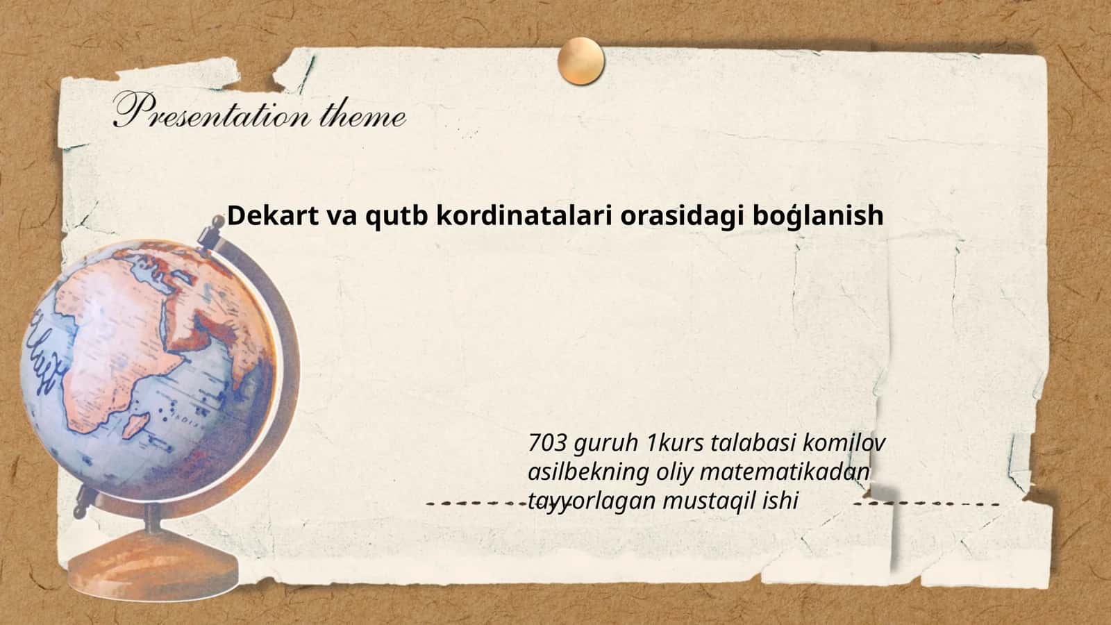 Dekart va qutb kordinatalari orasidagi boģlanish