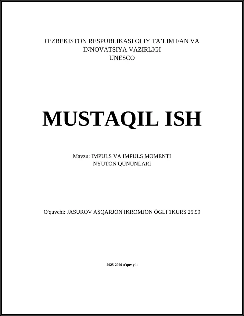IMPULS VA IMPULS MOMENTI
