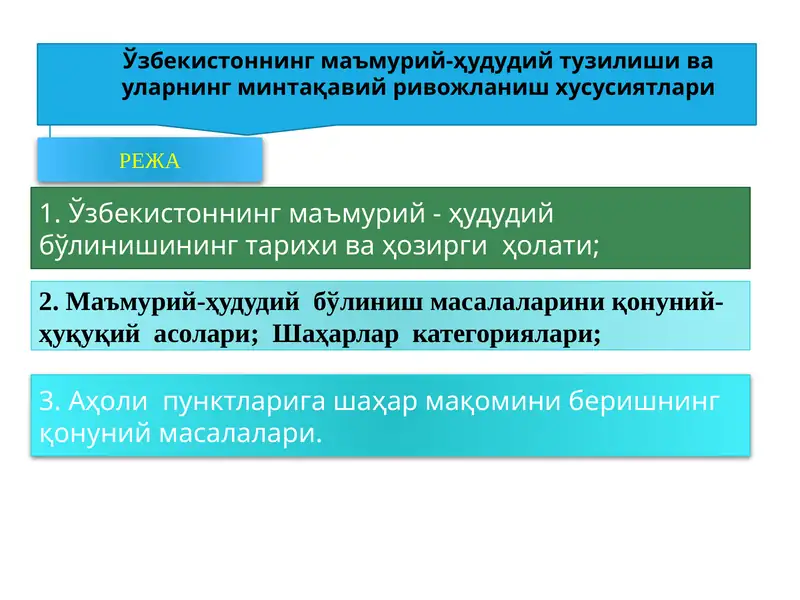 Ўзбекистоннинг маъмурий-ҳудудий тузилиши ва уларнинг минтақавий ривожланиш хусусиятлари