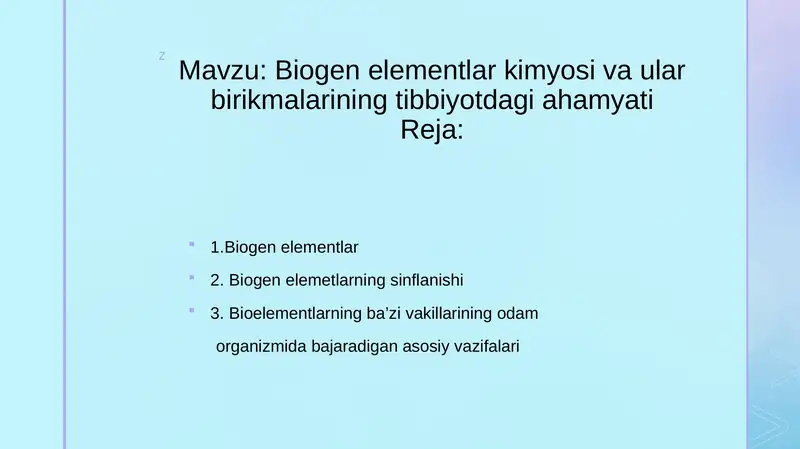 Biogen elementlar kimyosi va ular birikmalarining tibbiyotdagi ahamyati
