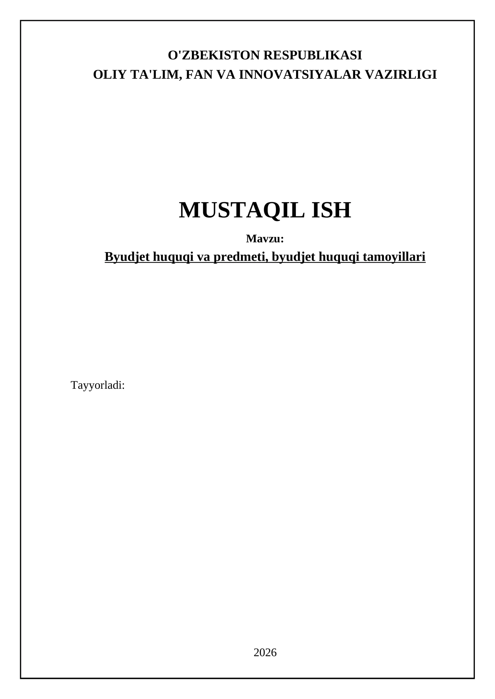 Byudjet huquqining predmeti va tizimi