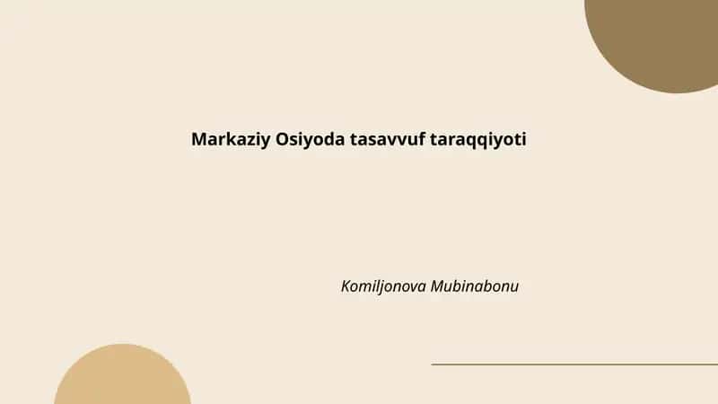Markaziy Osiyoda tasavvuf taraqqiyoti