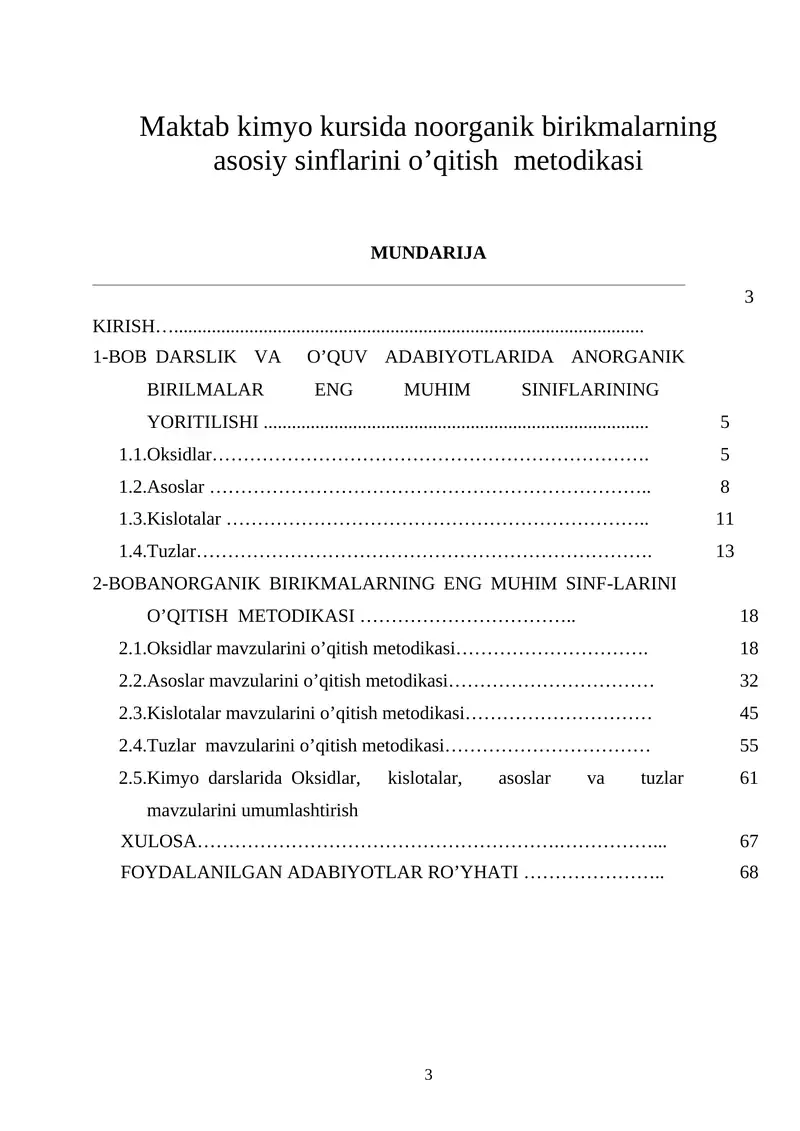 Anorganik birikmalar mavzusida kimyo kursi
