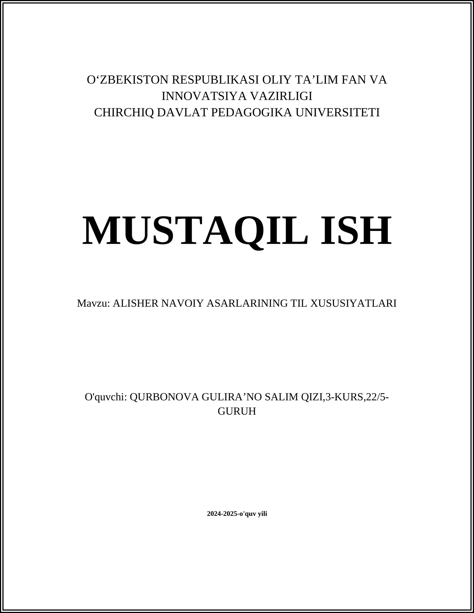ALISHER NAVOIY ASARLARINING TIL XUSUSIYATLARI