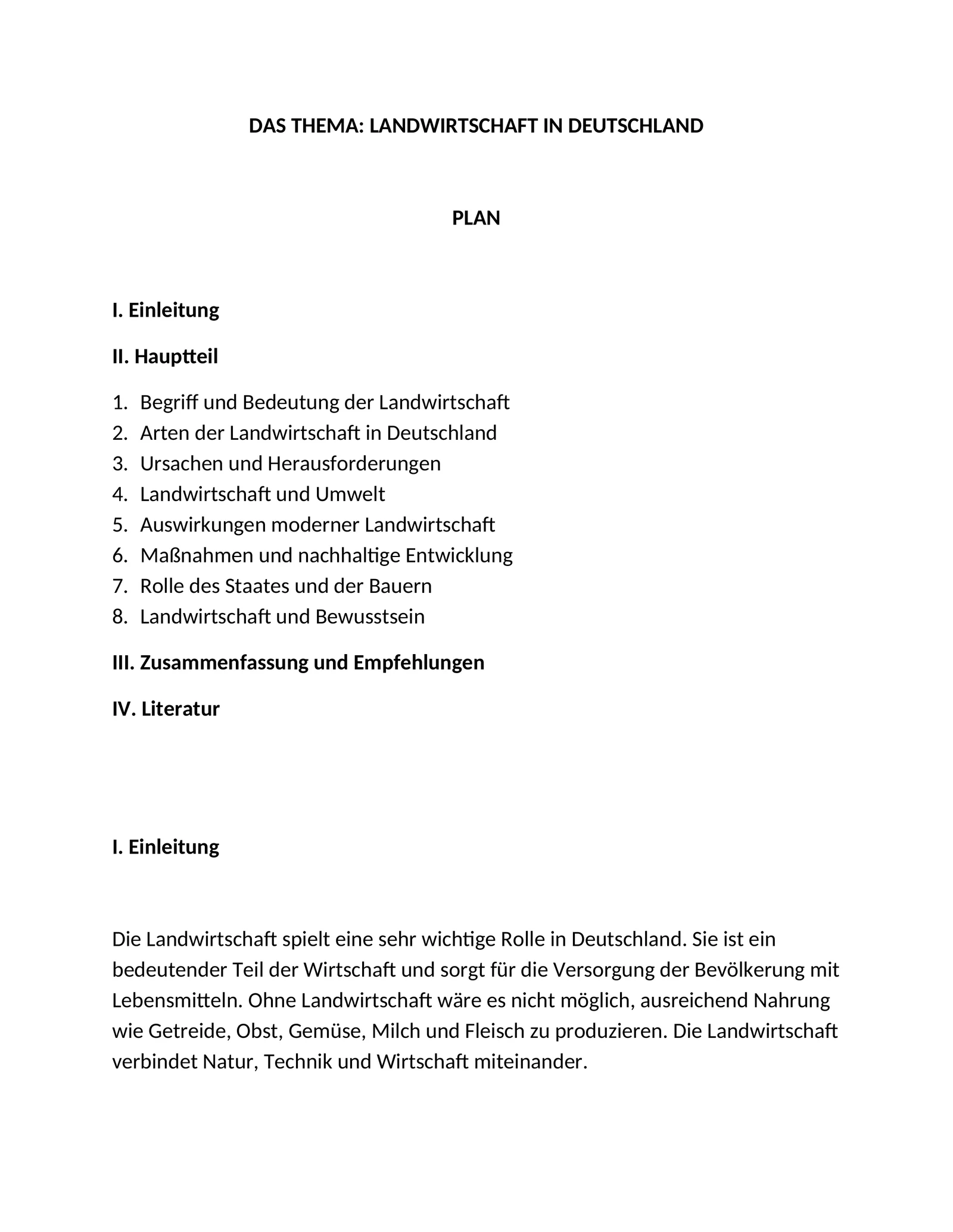 DAS THEMA: LANDWIRTSCHAFT IN DEUTSCHLAND