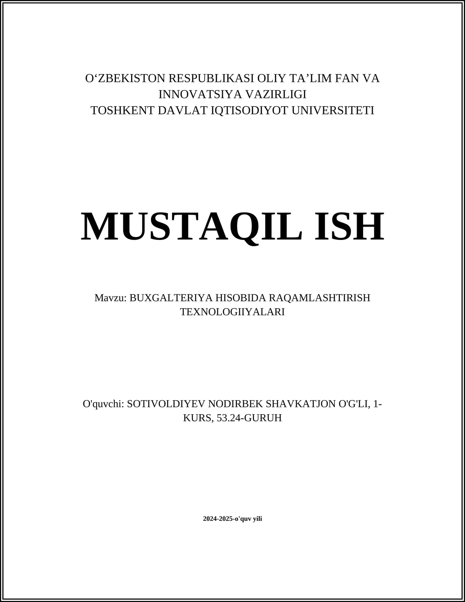 BUXGALTERIYA HISOBIDA RAQAMLASHTIRISH TEXNOLOGIIYALARI