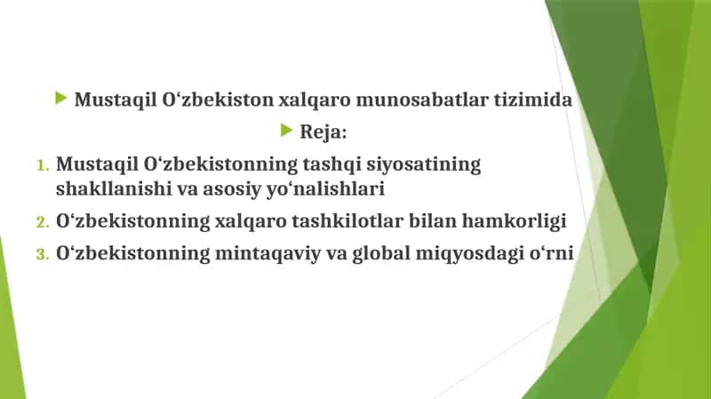 Mustaqil O‘zbekiston xalqaro munosabatlar tizimida