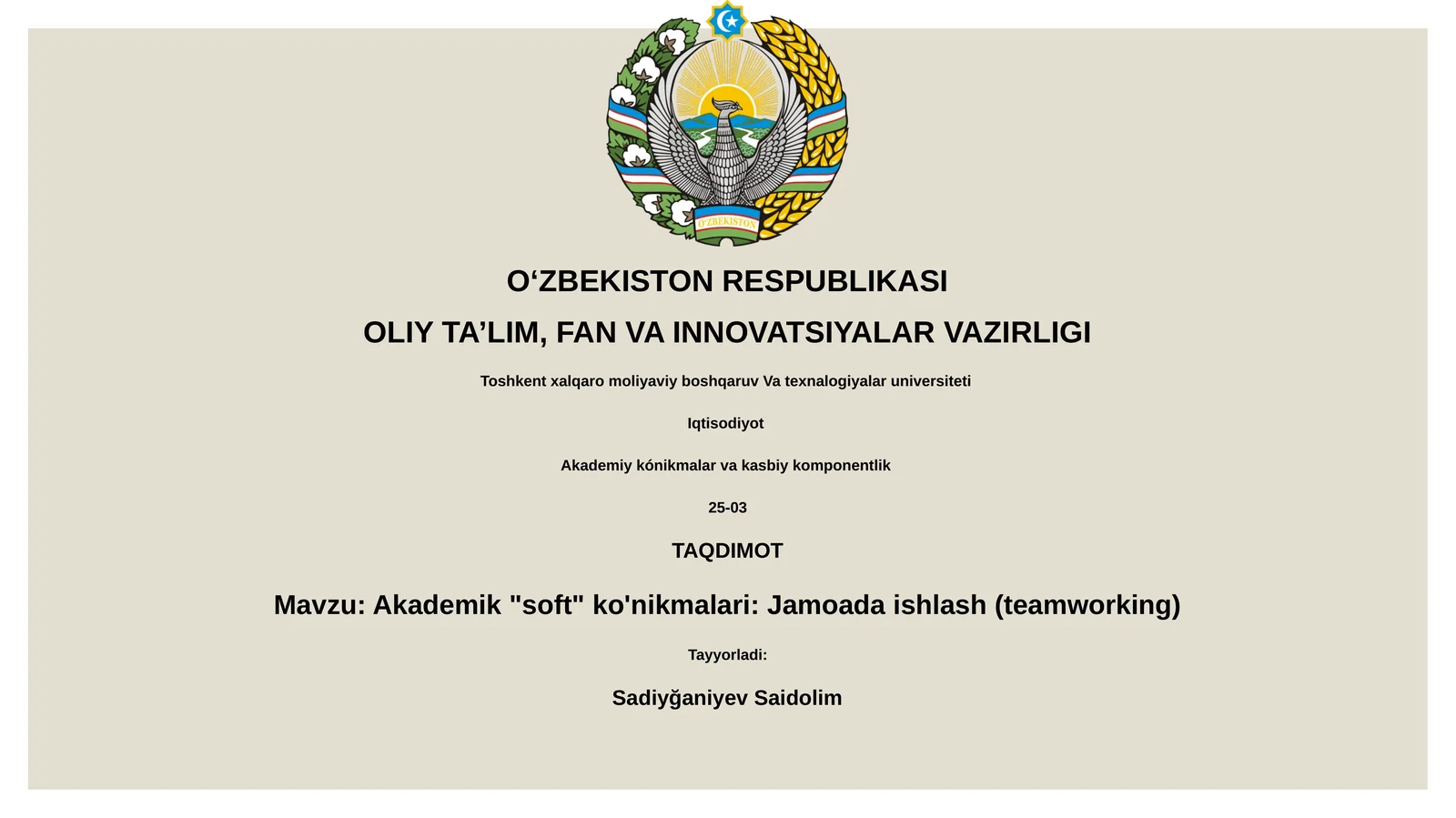 Akademik "soft" ko'nikmalari: Jamoada ishlash (teamworking)