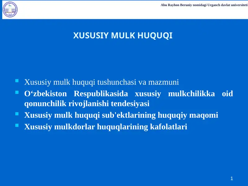 Xususiy Mulk Huquqi