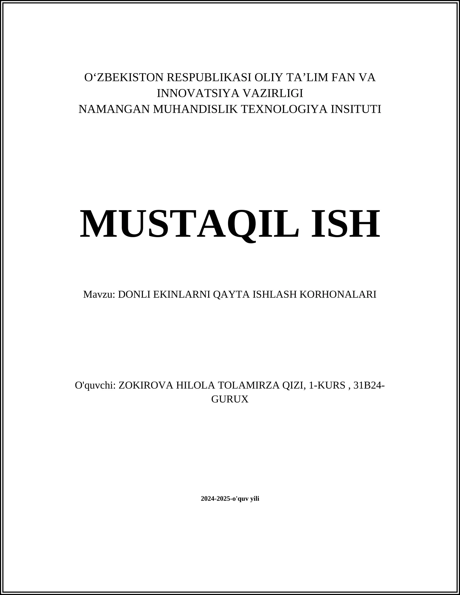 DONLI EKINLARNI QAYTA ISHLASH KORHONALARI