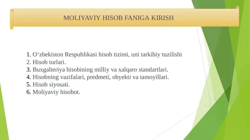 MOLIYAVIY HISOB FANIGA KIRISH