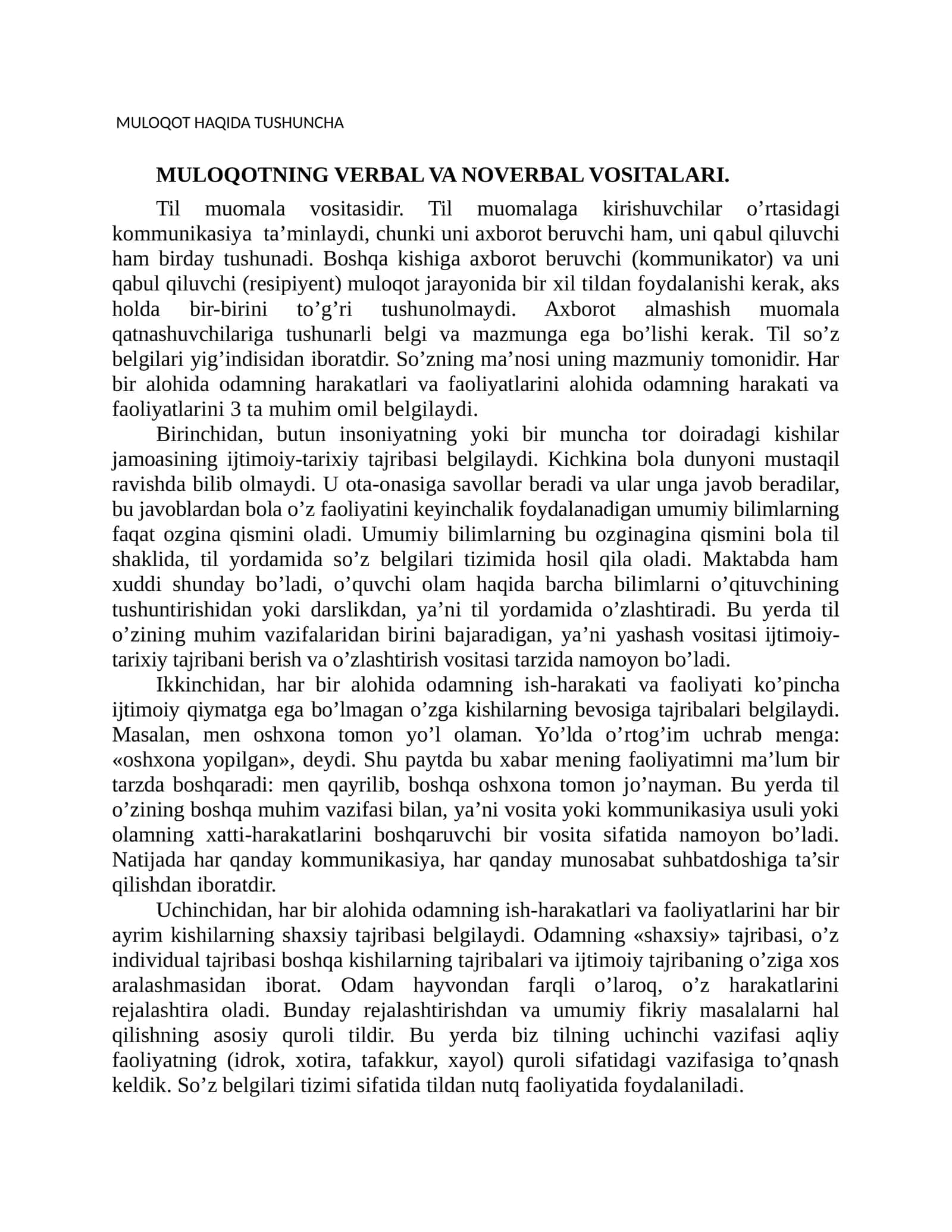 MULOQOT HAQIDA TUSHUNCHA