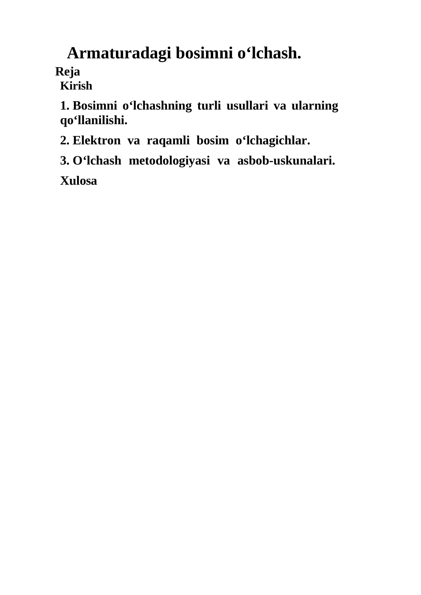 Armaturadagi bosimni o‘lchash
