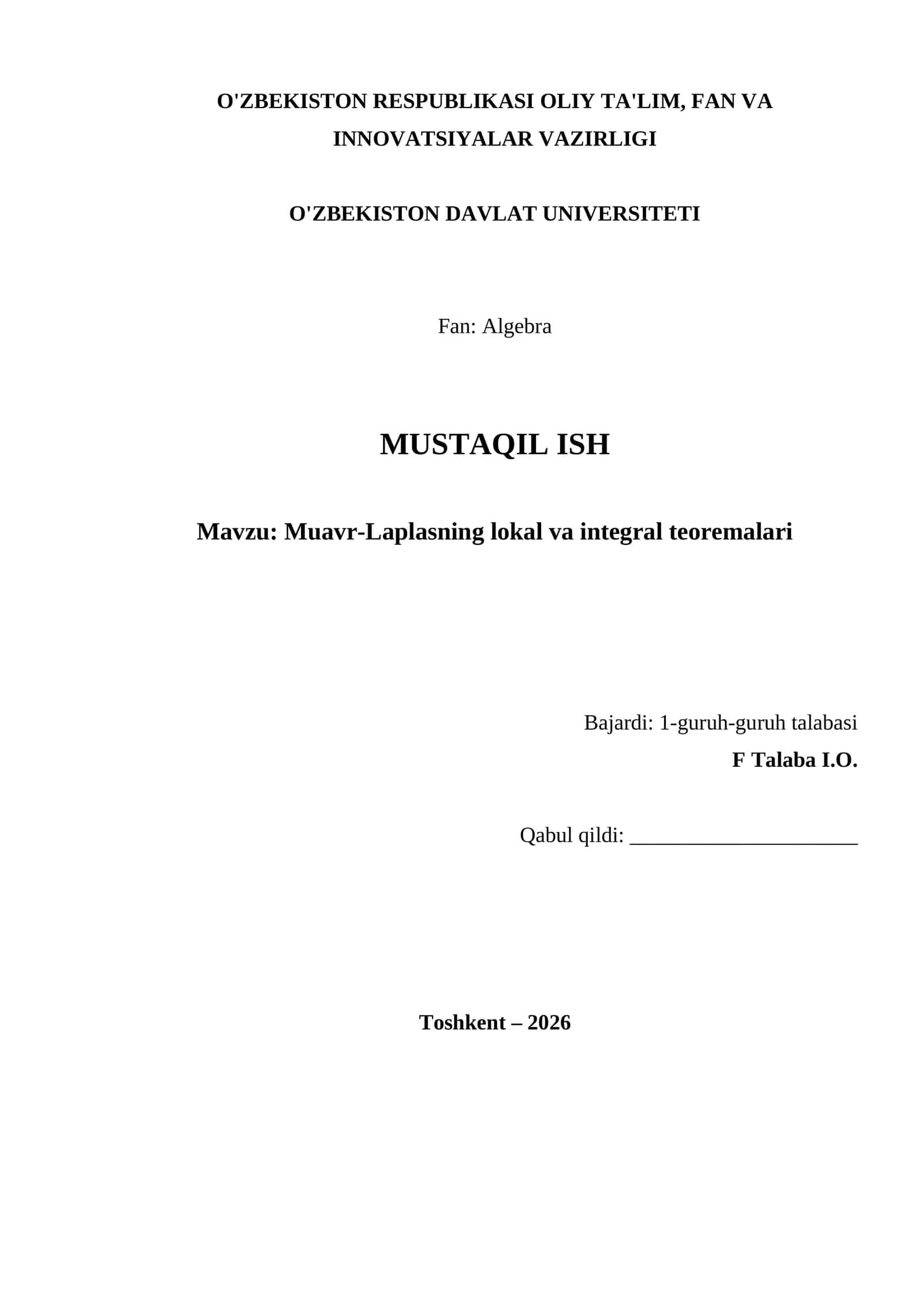 Muavr-Laplasning lokal va integral teoremalari