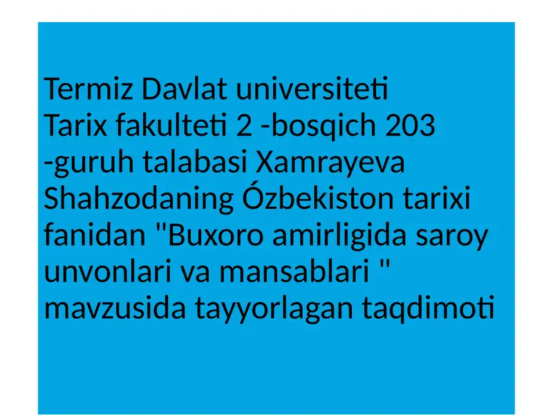 Buxoro amirligida saroyun vonlari va mansablari