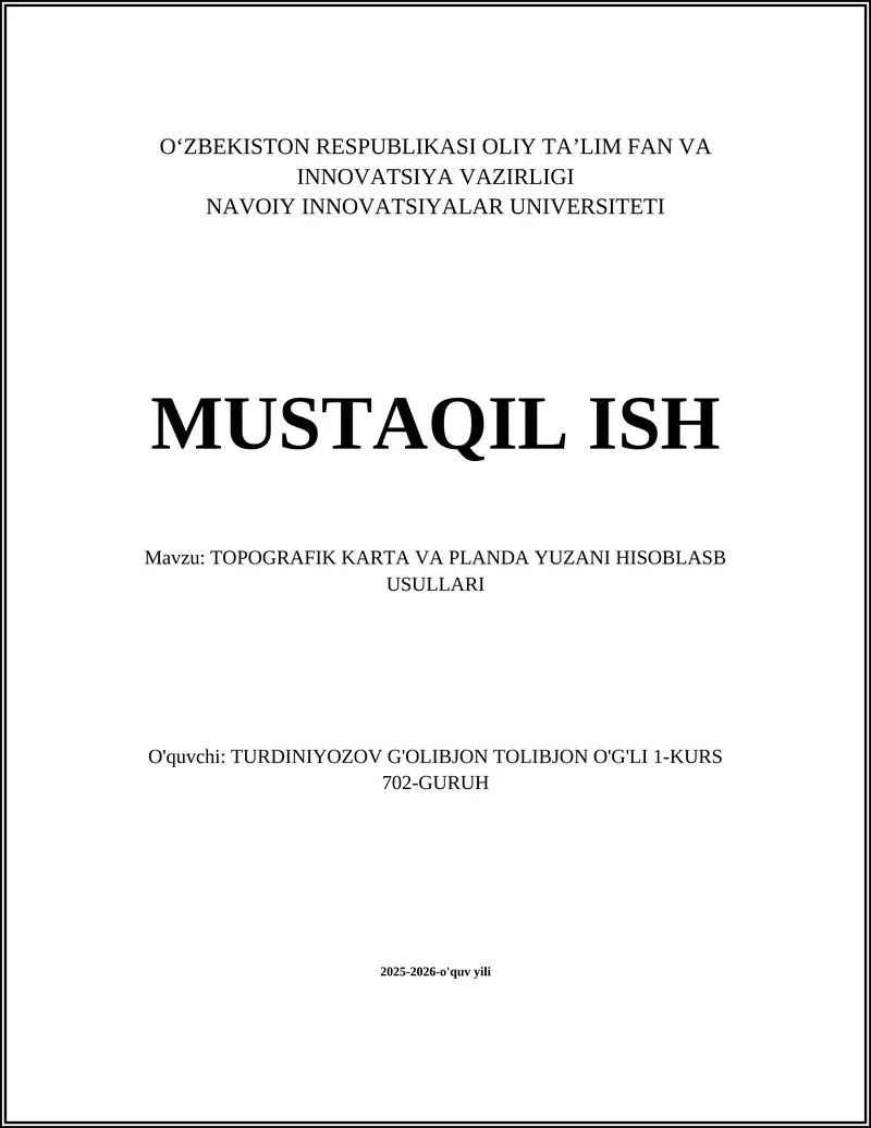 TOPOGRAFIK KARTA VA PLANDA YUZANI HISOBLASB USULLARI
