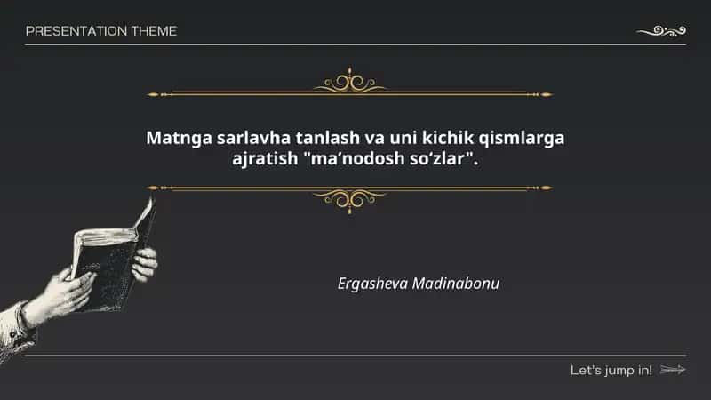 Sarlavha tanlash va uni kichik qismlarga ajratish "maʼnodosh soʻzlar"