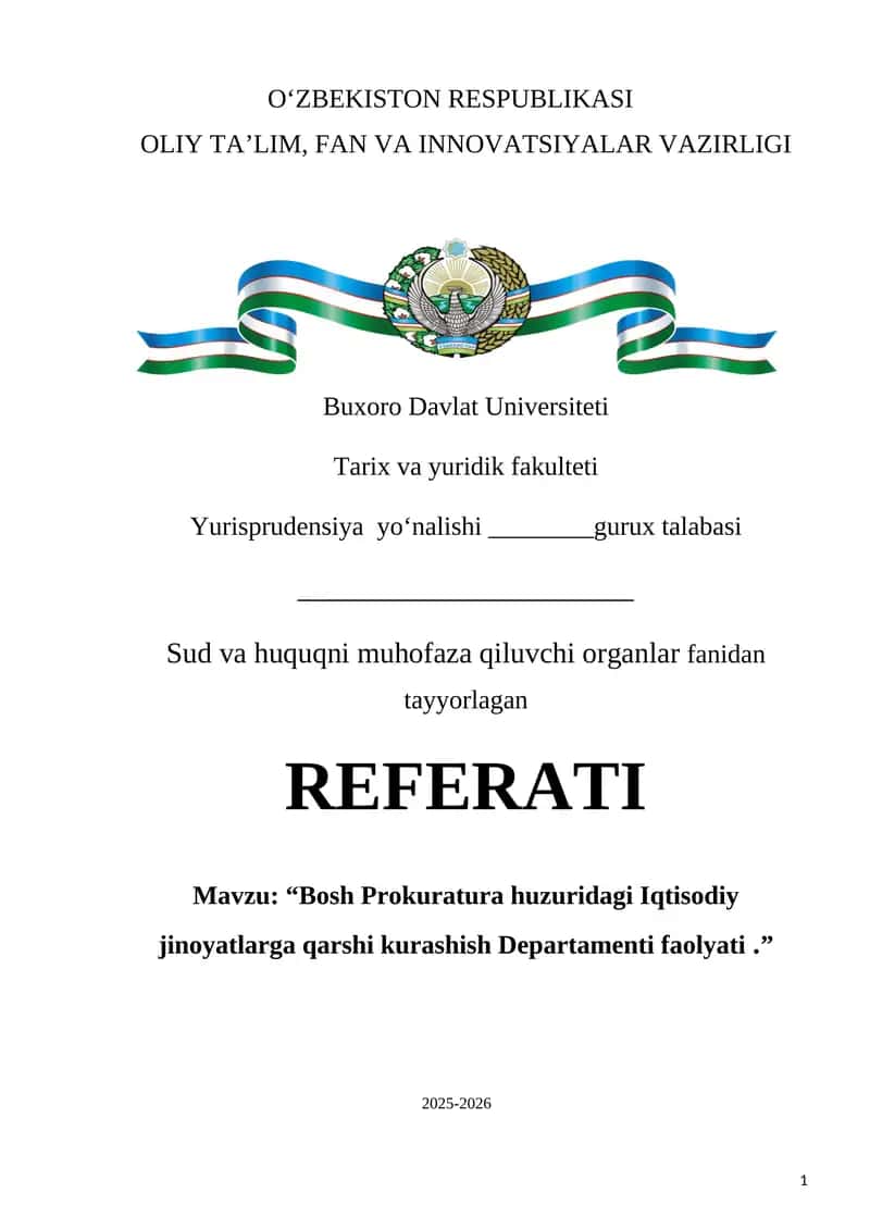 Bosh Prokuratura huzuridagi Iqtisodiy jinoyatlarga qarshi kurashish Departamenti faolyati
