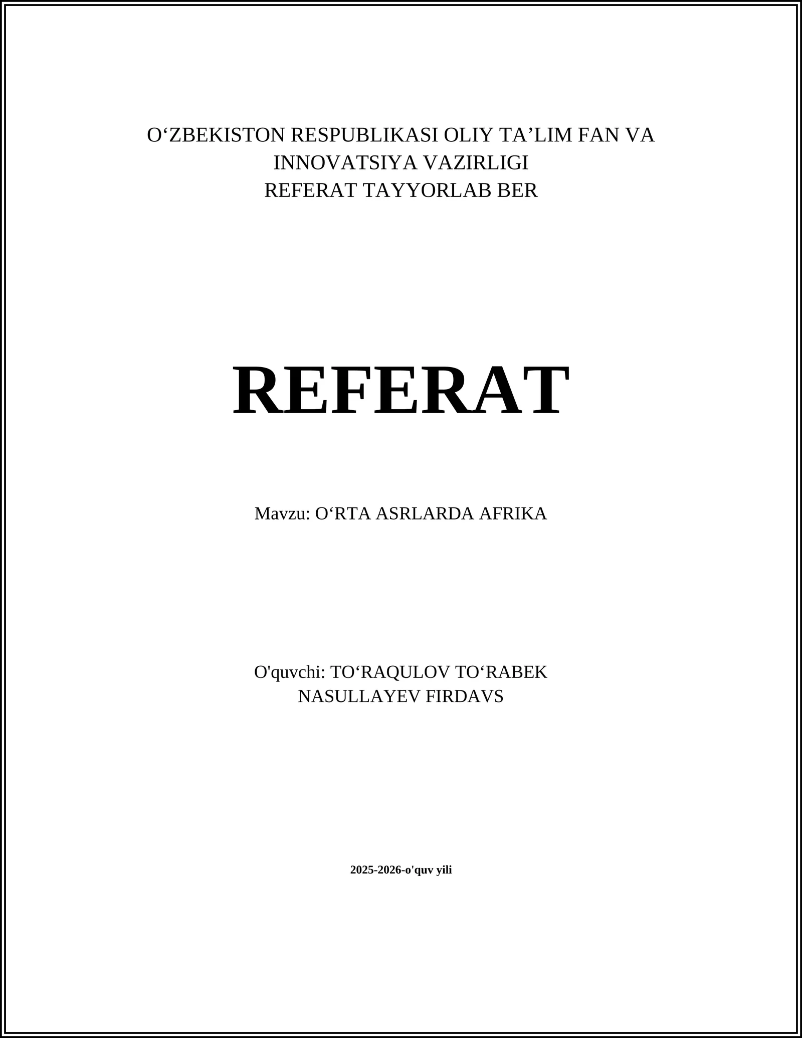 OʻRTA ASRLARDA AFRIKA