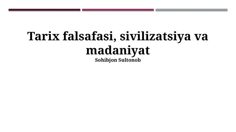 Tarix Falsafasi, Sivilizatsiya va Madaniyat