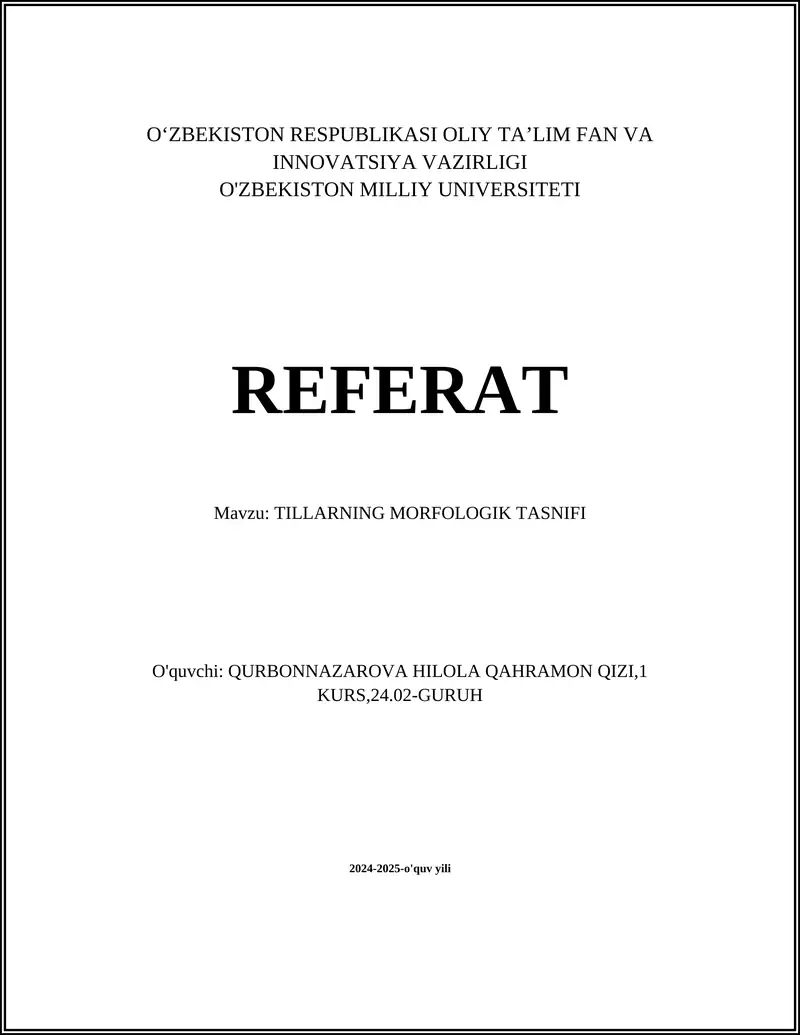 TILLARNING MORFOLOGIK TASNIFI