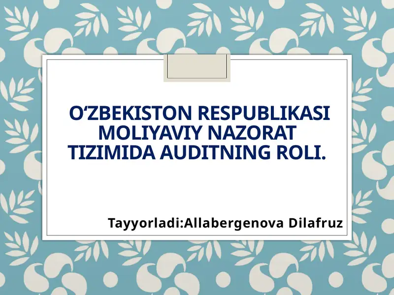 Oʻzbekiston respublikasi moliyaviy nazorat tizimida auditning roli