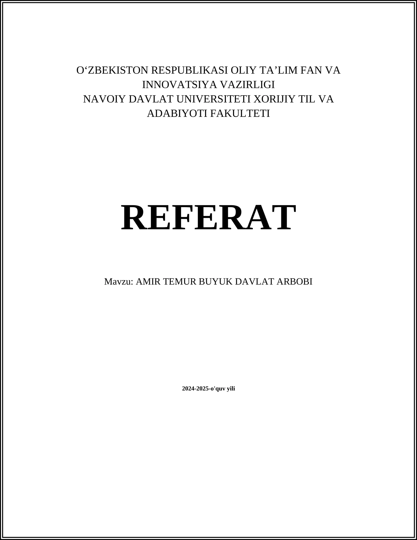 AMIR TEMUR BUYUK DAVLAT ARBOBI
