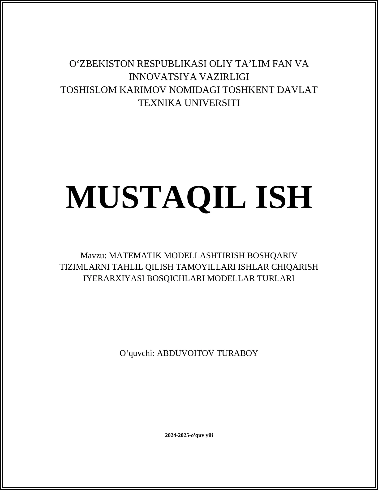 MATEMATIK MODELLASHTIRISH